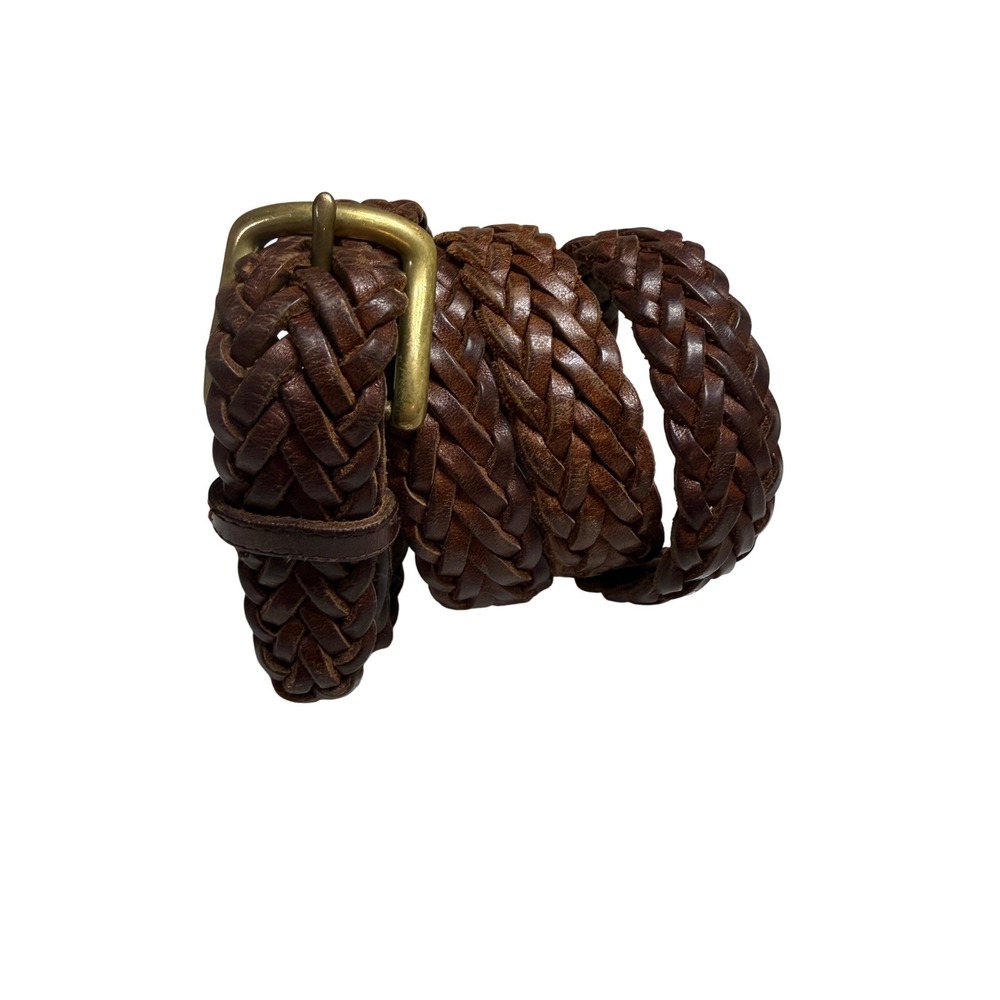 Gap Braided Belt Women L Brown EUC Woven Leather Solid Brass Buckle